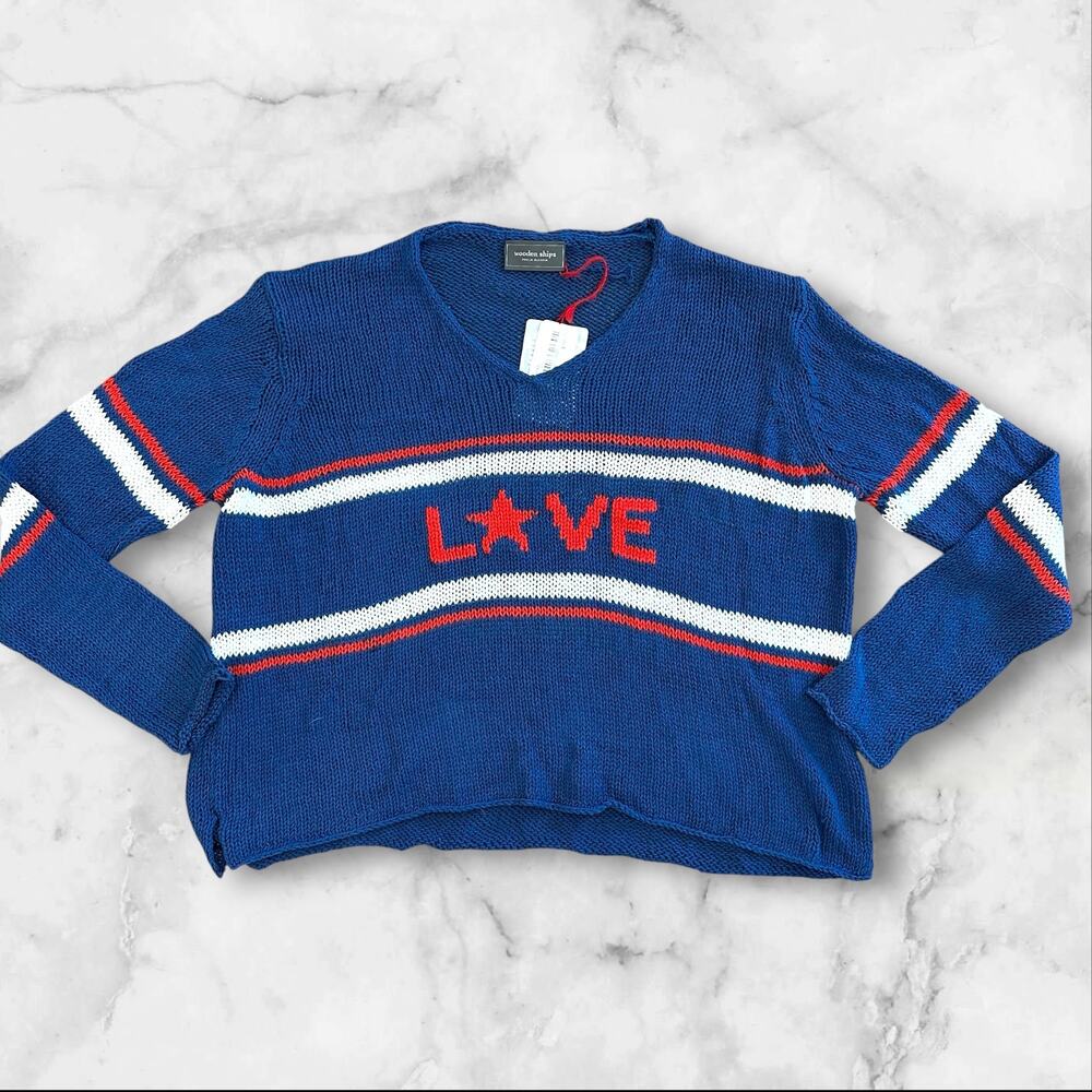 Wooden Ships blue red long sleeves sweater size M/L